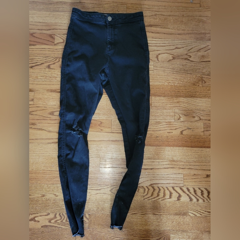 Womens ASOS denim jeans black 30 size 30/34 skinny leg distressed